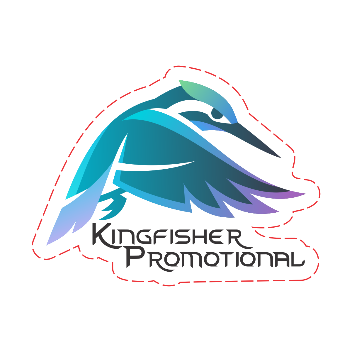 contour cut kingfisher promotional sticker showing dotted cut outline