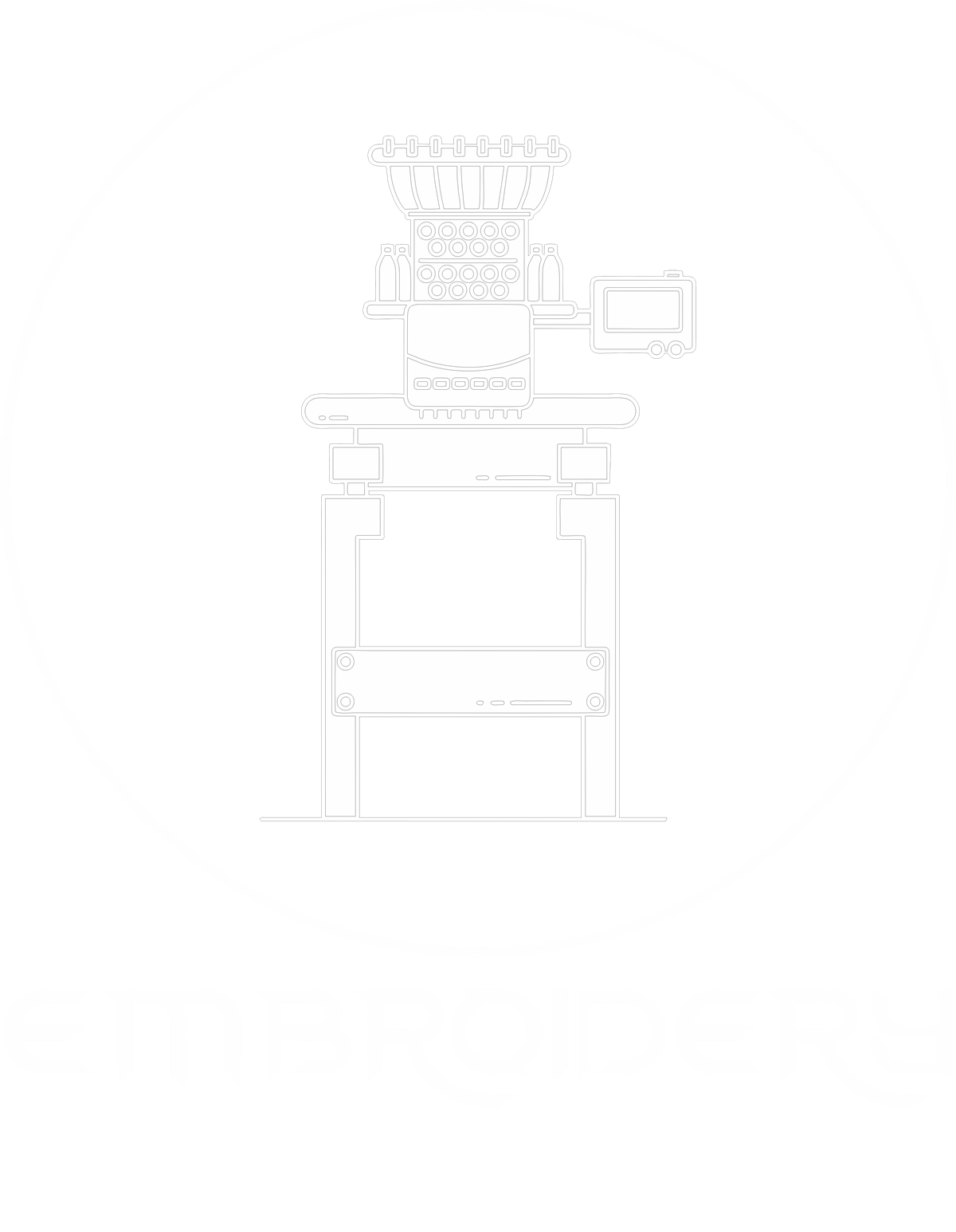 Embroidery machine inside a white circle