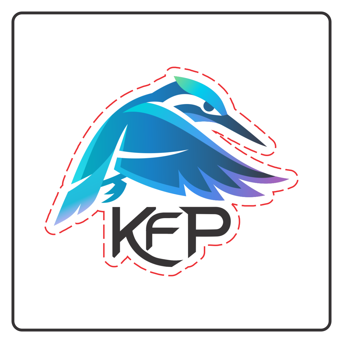 small KFP sticker showing a red kiss cut line on an oversized backer sheet